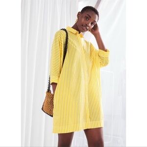 & OTHER STORIES Cotton Shirt Dress In White And Yellow Stripes
